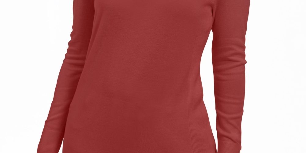 JM Collection Suéter Feminino com Manga Enfeitada e Gola V Vermelho Tamanho Grande