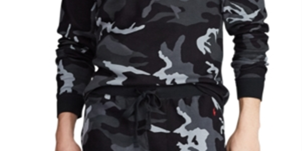 Camisa de pijama térmica Ralph Lauren masculina camuflada em malha waffle, cinza, tamanho médio