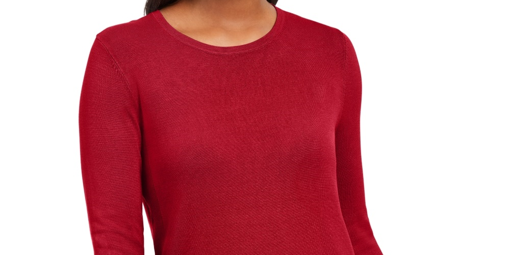 Suéter feminino JM Collection com punho de botão e gola redonda, vermelho, tamanho XX-G