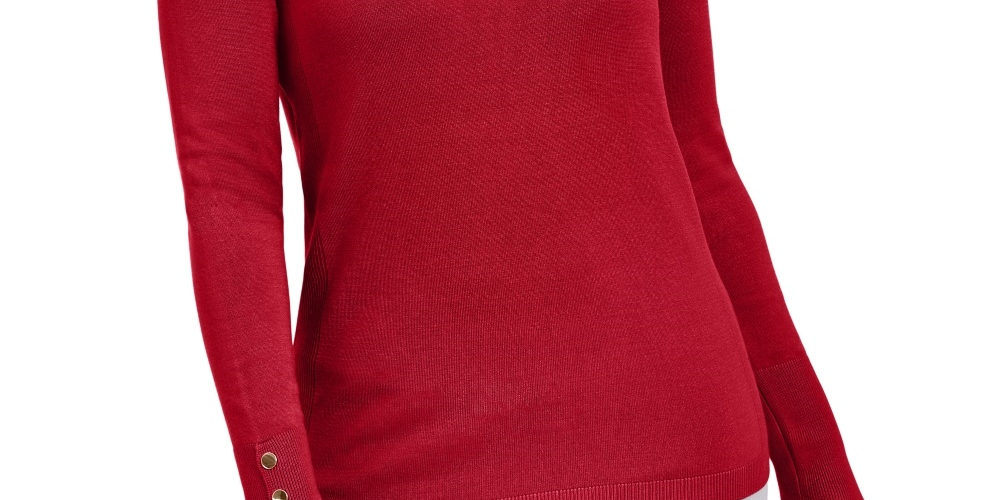 Suéter feminino JM Collection com punho de botão e gola redonda, vermelho, tamanho XX-G