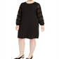 Vestido feminino Alfani Plus com mangas enfeitadas, preto, tamanho 0X
