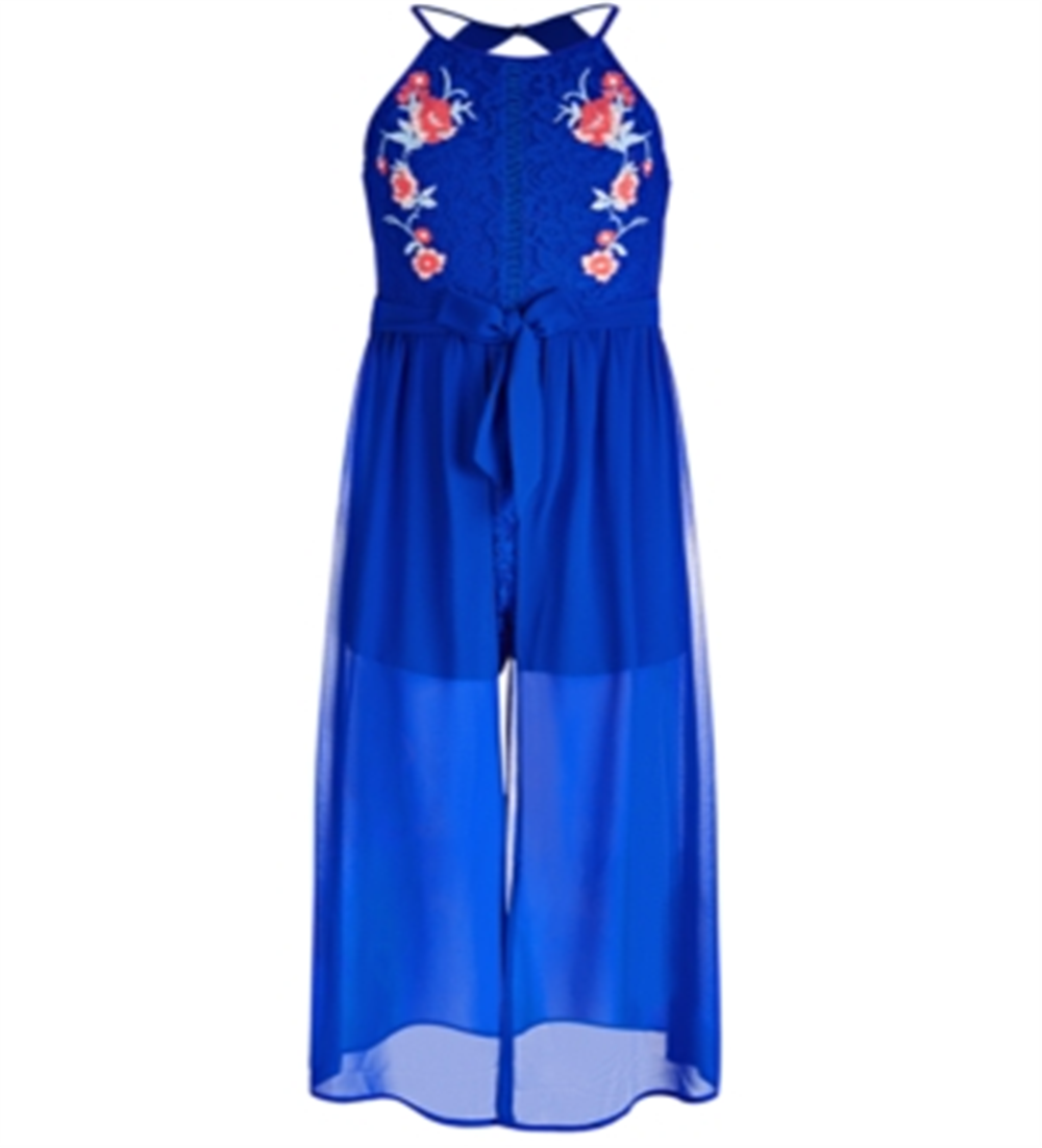 Macacão de renda para meninas grandes com lantejoulas e corações, azul, tamanho 12