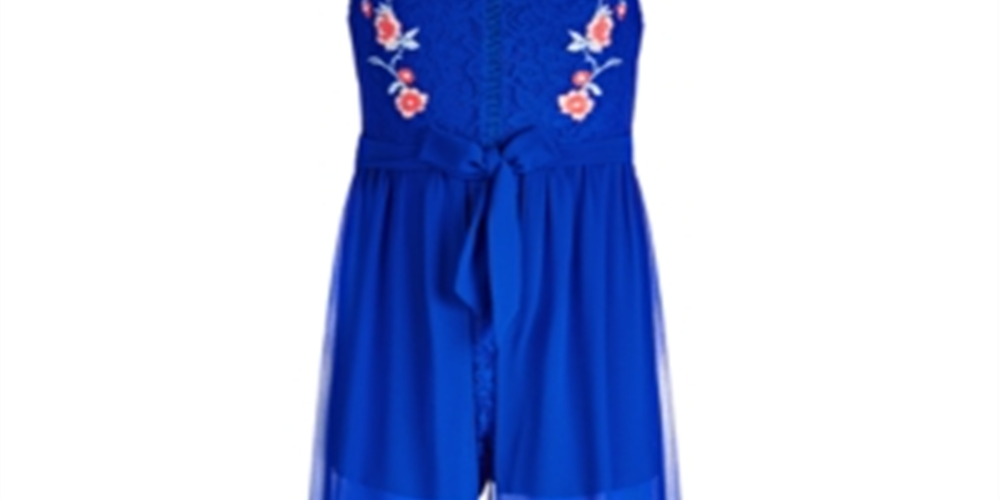 Macacão de renda para meninas grandes com lantejoulas e corações, azul, tamanho 12