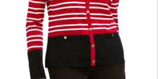 Karen Scott Women's Striped Cardigan Red Size PSM