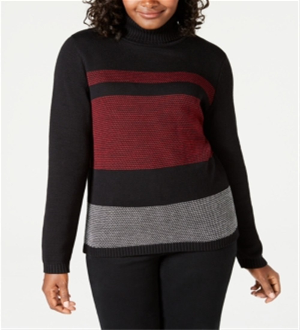 Karen Scott Suéter Feminino de Algodão com Gola Alta Colorblock Vermelho - Preto Tamanho Pequeno P
