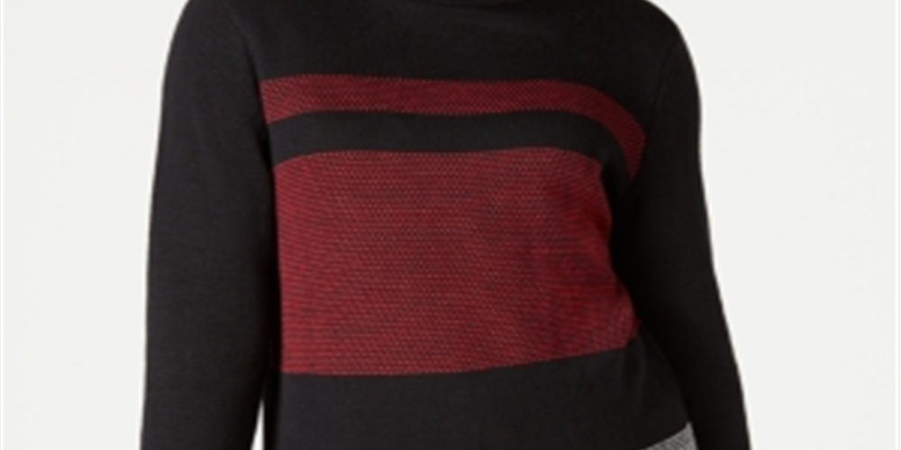 Karen Scott Suéter Feminino de Algodão com Gola Alta Colorblock Vermelho - Preto Tamanho Pequeno P