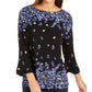 Blusa feminina com estampa floral e manga sino Charter Club, azul, tamanho X-S