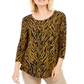 Blusa feminina com estampa floral JM Collection, preta e dourada, tamanho pequeno G