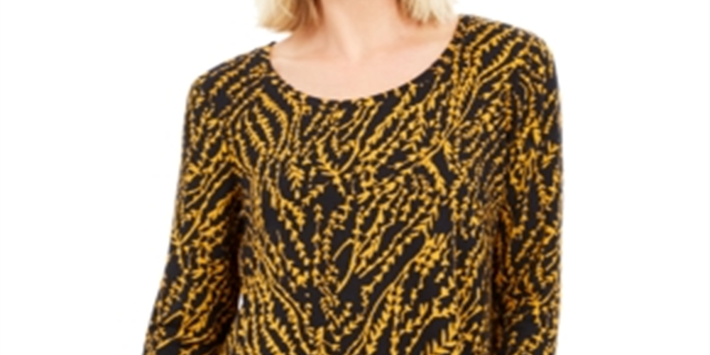 Blusa feminina com estampa floral JM Collection, preta e dourada, tamanho pequeno G