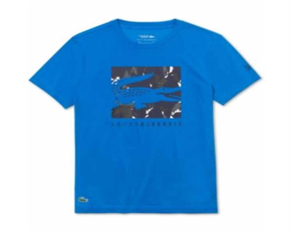 Camiseta Lacoste Masculina Performance Stretch com Logotipo Novak Djokovic Azul Tamanho GG