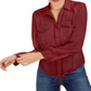 Blusa feminina Bar III com botões frontais e bainha amarrada, bronze, tamanho P