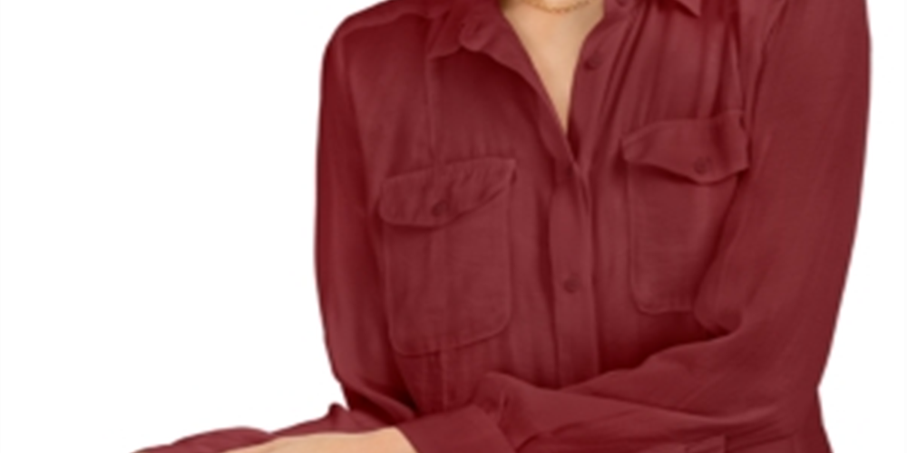 Blusa feminina Bar III com botões frontais e bainha amarrada, bronze, tamanho P