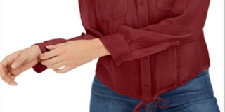 Blusa feminina Bar III com botões frontais e bainha amarrada, bronze, tamanho P