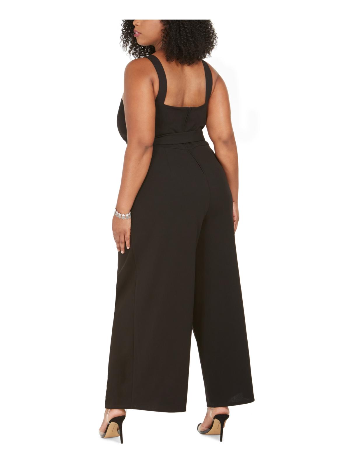 Macacão feminino plus size Emerald Sundae com decote coração e sem mangas, preto, tamanho 22
