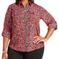 Blusa feminina Michael Kors Woodland Leaf estampada com zíper frontal vermelha tamanho 0X