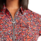 Blusa feminina Michael Kors Woodland Leaf estampada com zíper frontal vermelha tamanho 0X