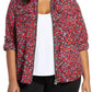 Blusa feminina Michael Kors Woodland Leaf estampada com zíper frontal vermelha tamanho 0X