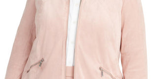 Jaqueta Alfani Plus Feminina de Camurça Sintética com Zíper Rosa Tamanho 0X