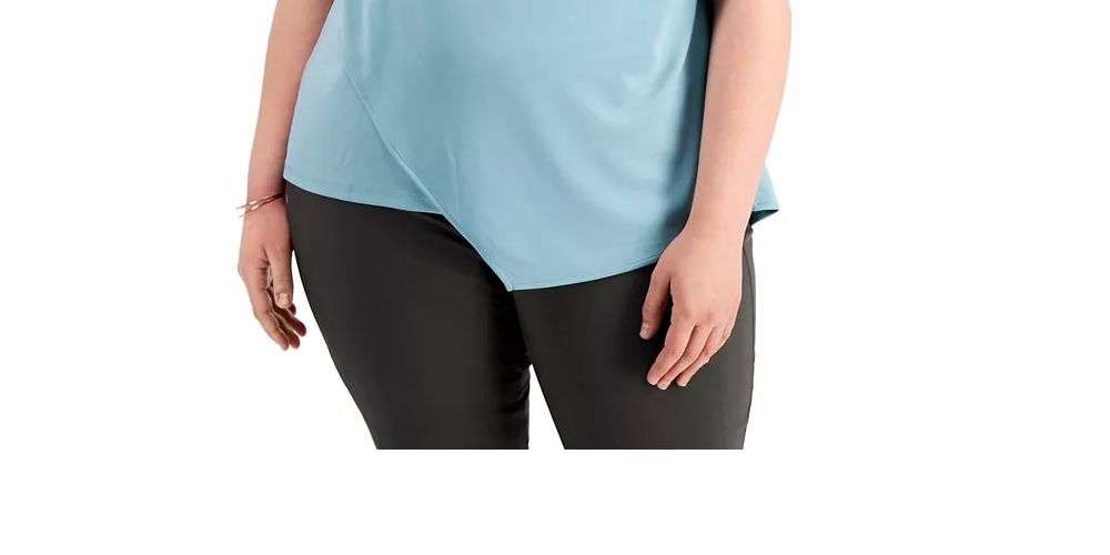 Blusa feminina Alfani plus size com decote drapeado assimétrico, verde, tamanho 2X