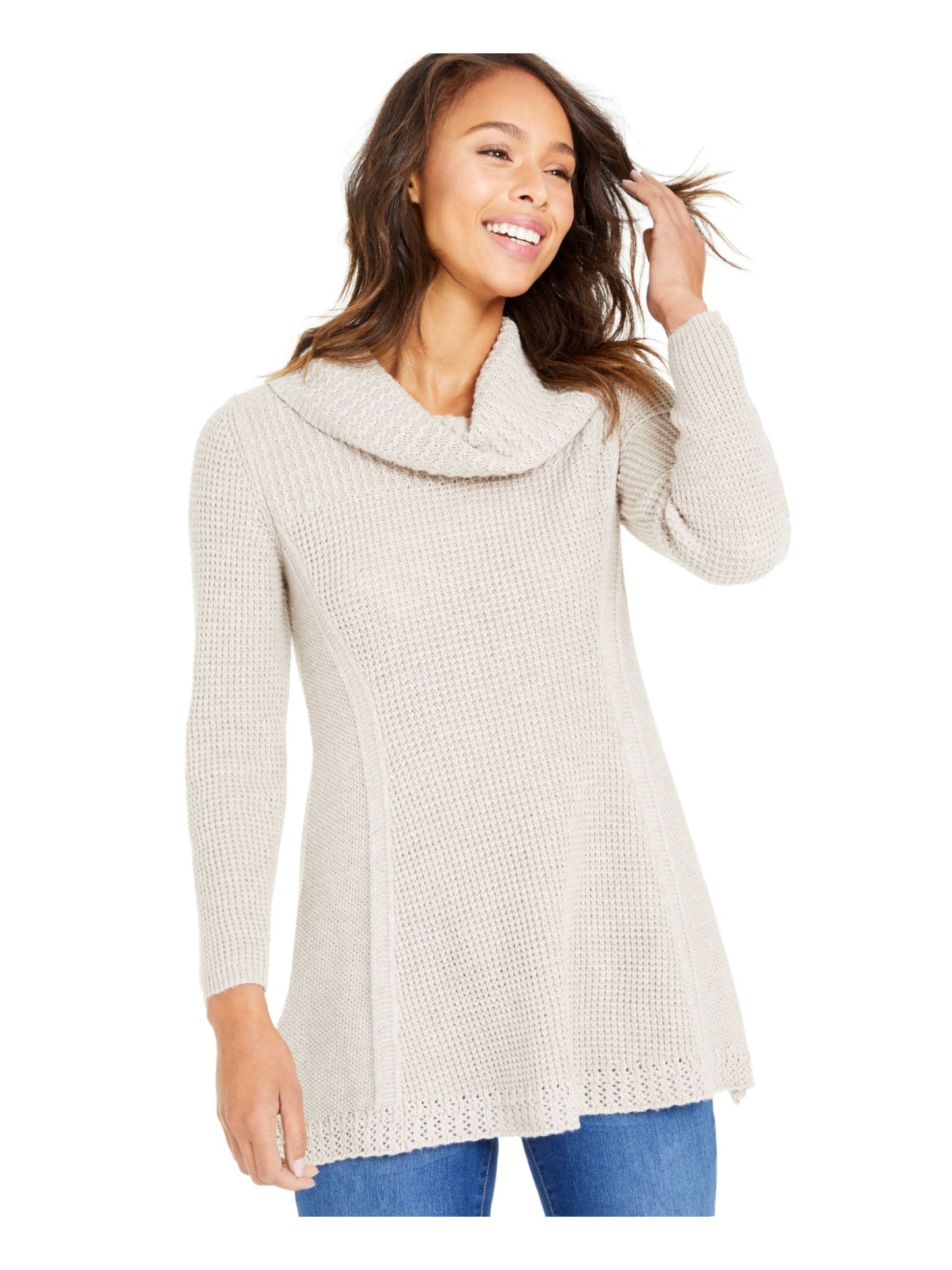 Blusa feminina lisa de manga comprida e gola redonda, estilo &amp; co, marrom, tamanho pequeno, extragrande