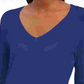 JM Collection Suéter Feminino com Punhos e Botões e Gola V Azul Tamanho Médio