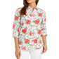 Charter Club Top feminino com estampa frontal de botões e mangas bufantes, floral rosa, tamanho pequeno P