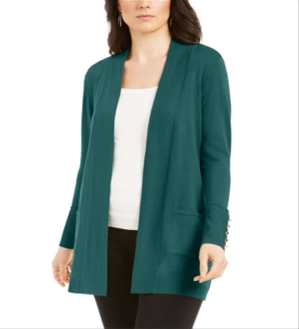 Cardigan feminino JM Collection com frente aberta, verde, sequoia, tamanho pequeno, L
