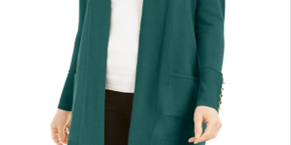 Cardigan feminino JM Collection com frente aberta, verde, sequoia, tamanho pequeno, L