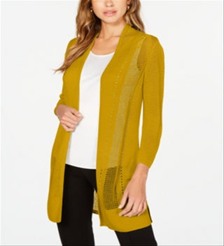 Cardigan longo feminino Alfani com acabamento em ponto misto, dourado, tamanho M