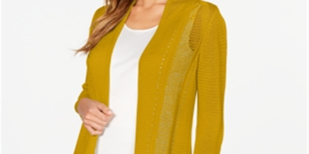 Cardigan longo feminino Alfani com acabamento em ponto misto, dourado, tamanho M