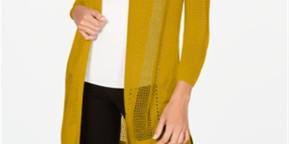 Cardigan longo feminino Alfani com acabamento em ponto misto, dourado, tamanho M