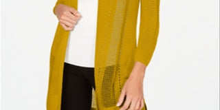 Cardigan longo feminino Alfani com acabamento em ponto misto, dourado, tamanho M