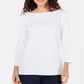 Karen Scott Blusa feminina de algodão com decote canoa e tachas, branca, tamanho pequeno GG