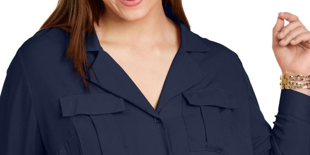 Blusa feminina plus size com bolso frontal e amarração, tamanho OX, da INC International Concepts