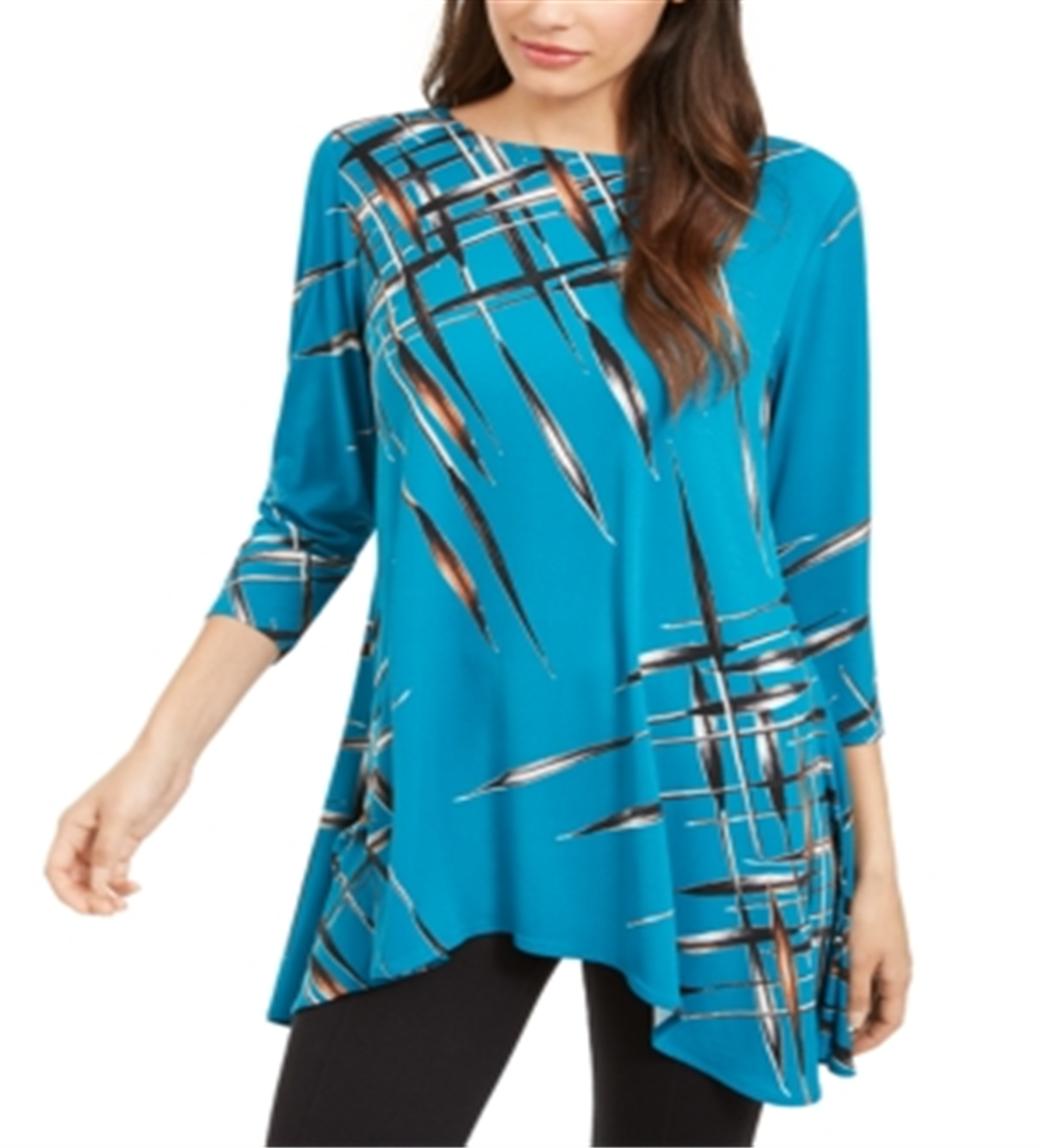 Blusa feminina estampada Alfani, azul, tamanho pequeno GG