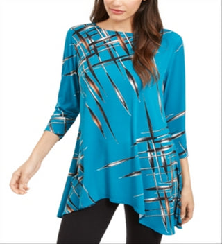 Blusa feminina estampada Alfani, azul, tamanho pequeno GG