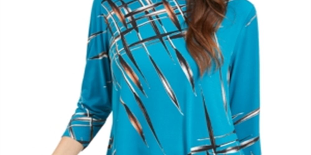 Blusa feminina estampada Alfani, azul, tamanho pequeno GG