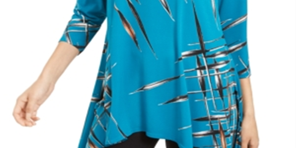 Blusa feminina estampada Alfani, azul, tamanho pequeno GG