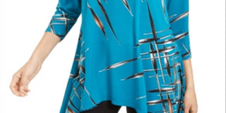 Blusa feminina estampada Alfani, azul, tamanho pequeno GG