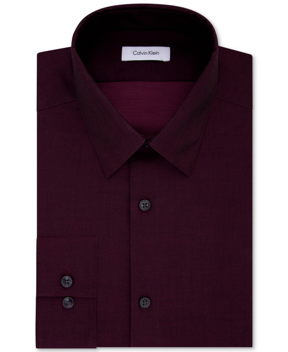 Camisa social masculina Calvin Klein com gola mesclada, vinho, tamanho 17/32-33