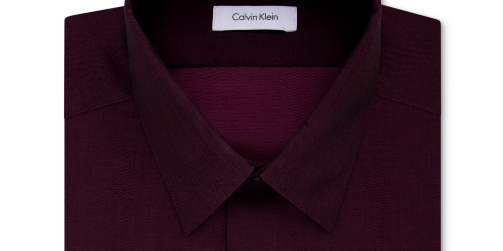 Camisa social masculina Calvin Klein com gola mesclada, vinho, tamanho 17/32-33
