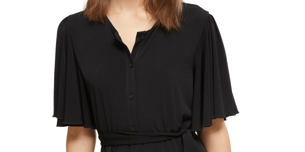Vestido feminino French Connection com amarração na cintura, preto, tamanho 2