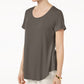 JM Collection Top feminino com decote redondo, marrom, tamanho X-S