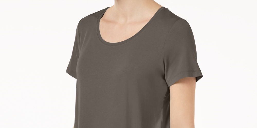JM Collection Top feminino com decote redondo, marrom, tamanho X-S