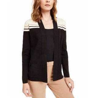 Suéter feminino ANNE KLEIN de manga comprida com estampa de blocos, preto, tamanho médio