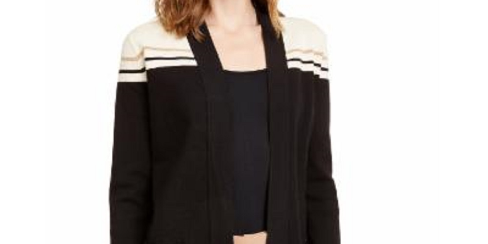 Suéter feminino ANNE KLEIN de manga comprida com estampa de blocos, preto, tamanho médio