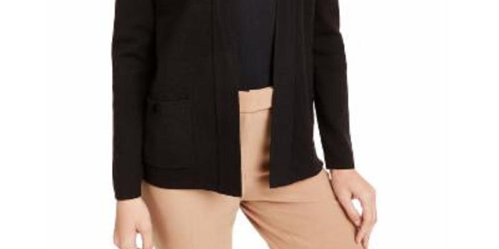 Suéter feminino ANNE KLEIN de manga comprida com estampa de blocos, preto, tamanho médio