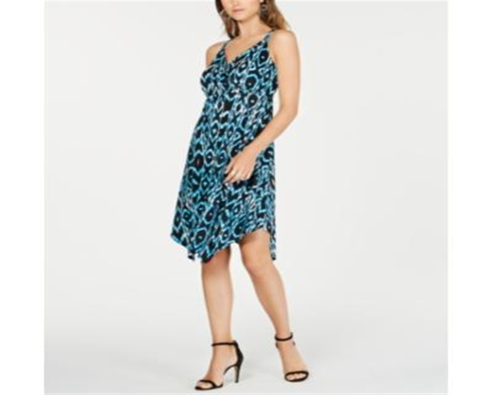 Vestido feminino com argola cruzada Ikat da INC International Concepts, tamanho pequeno, azul, tamanho S