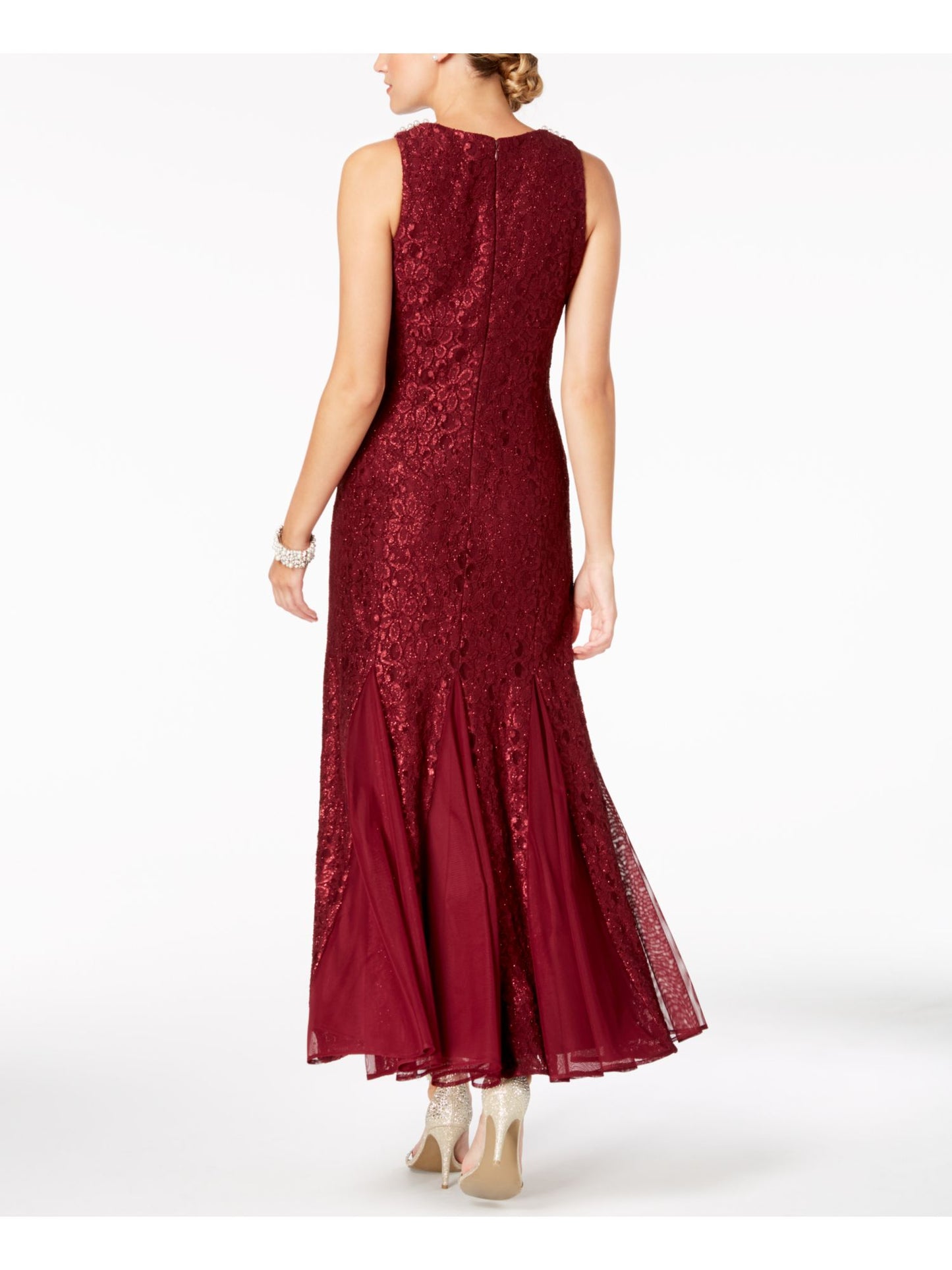 Vestido de noite feminino R &amp; M Richards com detalhes em renda, cor Winestone, tamanho 8