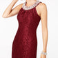 Vestido de noite feminino R &amp; M Richards com detalhes em renda, cor Winestone, tamanho 8